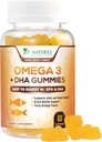Omega 3 Fish Oil Gummies, Heart Sunde Omega 3 Gummy supplement med høj Absorption DHA & EPA, Ekstra styrke fælles & Brain Support, Lækker Orange Flavor Fish Oil Nature Vitamin - 60 Gummies