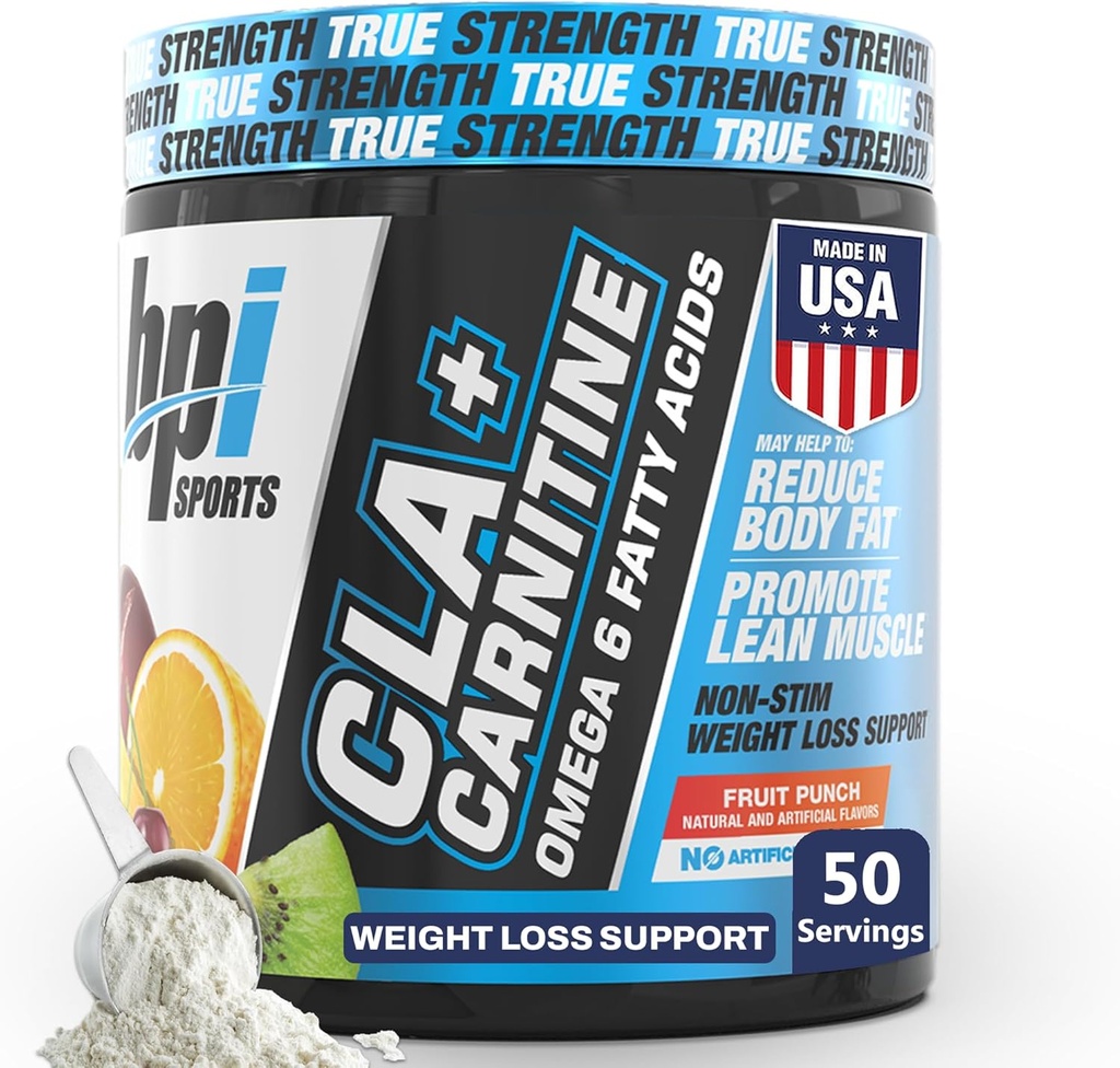 BPI Sports CLA + Carnitin - CLA L Carnitin & Linolsyre - L Carnitin supplement til vægttab, Metabolisme & Lean Muscle - Koffein fri - Frugt Punch - 50 Servering - 12.34 oz