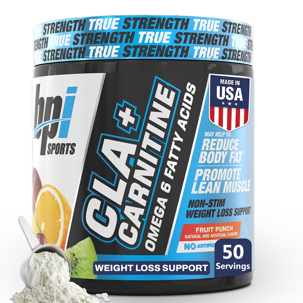 BPI Sports CLA + Carnitin - CLA L Carnitin & Linolsyre - L Carnitin supplement til vægttab, Metabolisme & Lean Muscle - Koffein fri - Frugt Punch - 50 Servering - 12.34 oz