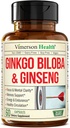 Asian Ginseng og Ginkgo Biloba Kosttilskud - Panax Ginseng Extract 700mg + Ginko Biloba 720mg - Nootrop Brain Supplement for hukommelse, fokus & vedvarende energi - 60 Easy- to- Swallow kapsler