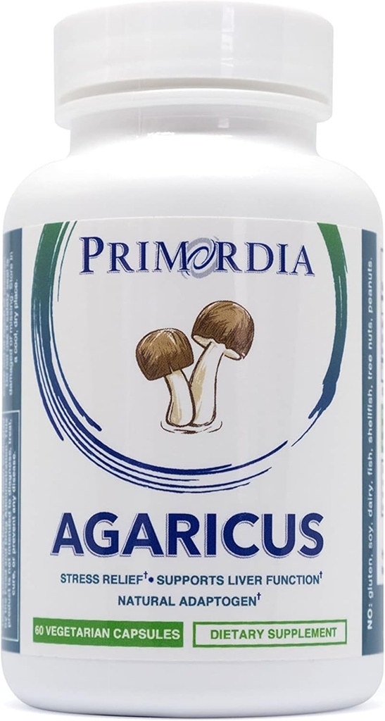 Primordia Pure Agaricus Mushroom Supplement, 60 kapsler, flydende tilstand gæring, Agaricus Blazei Murill svampe, Stress Relief, understøtter lever og immunfunktioner
