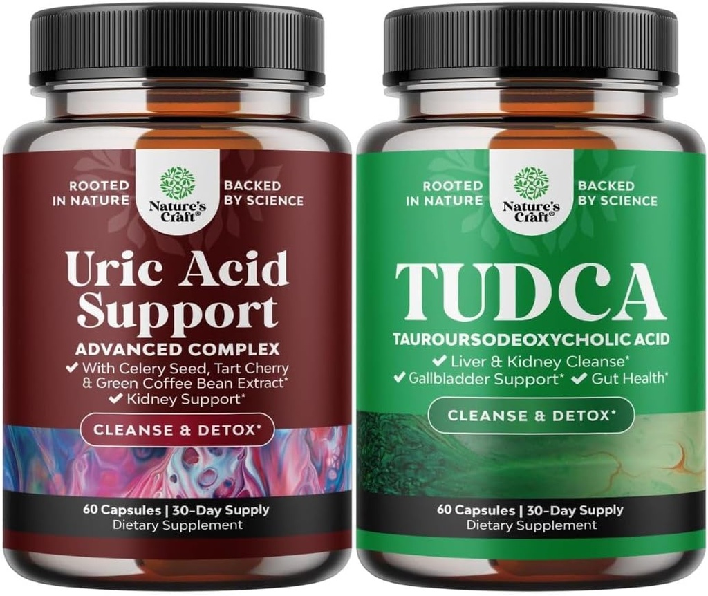 Bundle of Herbal Uric Acid Cleanse og Detox og avancerede TUDCA Lever Support - Essential Daily Kidney Cleanse og Uric Acid Support - for Gallablære Lever og Nyre Support