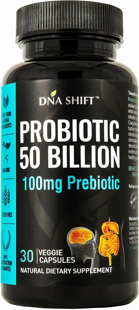 Probiotika 50 Millioner - 11 Strain Live Probiotiske Prebiotic for Mænd & Kvinder - Bedste at støtte fordøjelse & immunforsvar. med Lactobacillus Gasseri - Garanteret potens til Exspiration