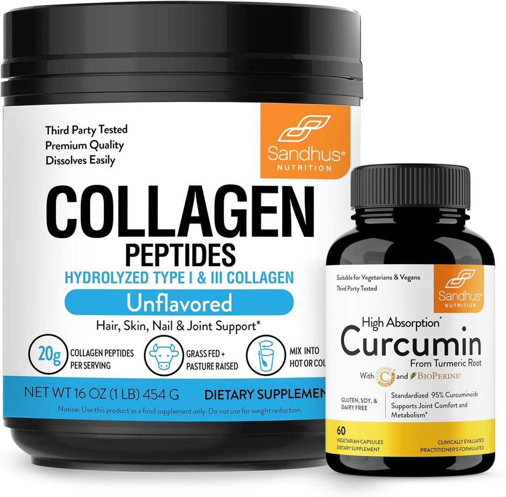 Sandhu 's Collagen Peptider Powder & Curcumin med Bioperine Budd124; Understøtter immunfunktion