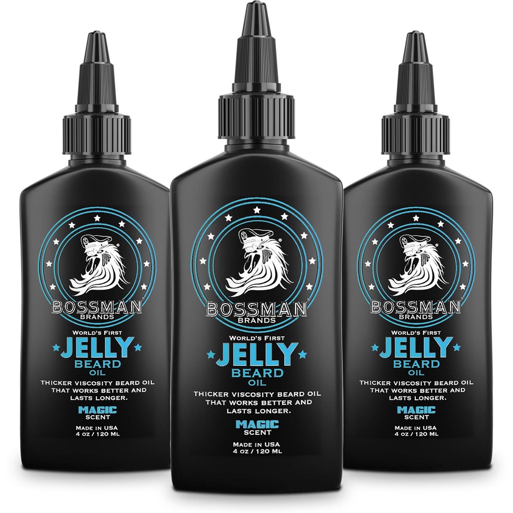 Bossman Jelly Beard Oil for mænd - 3 Pack (12 oz i alt, Magic Duft) - Softens, Fugt & Betingelser med naturlige ingredienser