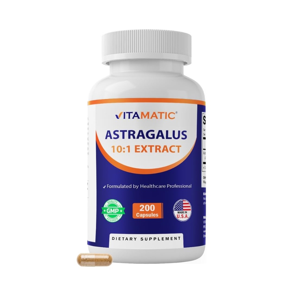 Vitamatisk Astragalus Kapsler 200 Veg Kapsler - 10: 1 Astragalus Extract 500mg - Non- GMO, Gluten- Free