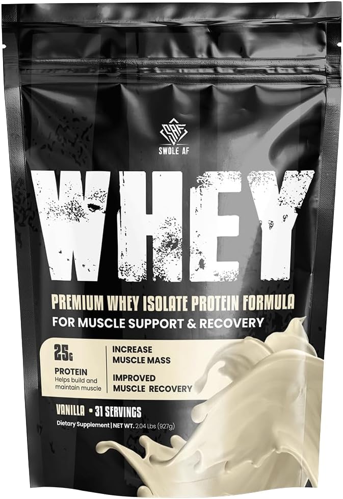 Swole AF Whey Isolate Protein Formula Powder | for Muscle Support & Recovery | Dietary Supplement | 25G Protein 31 Servings | Vanilla