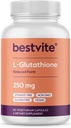 BESTVITE L- Glutathion 250 mg (60 vegetariske kapsler) - Ingen stearater - Vegan - Ikke GMO - Gluten Free