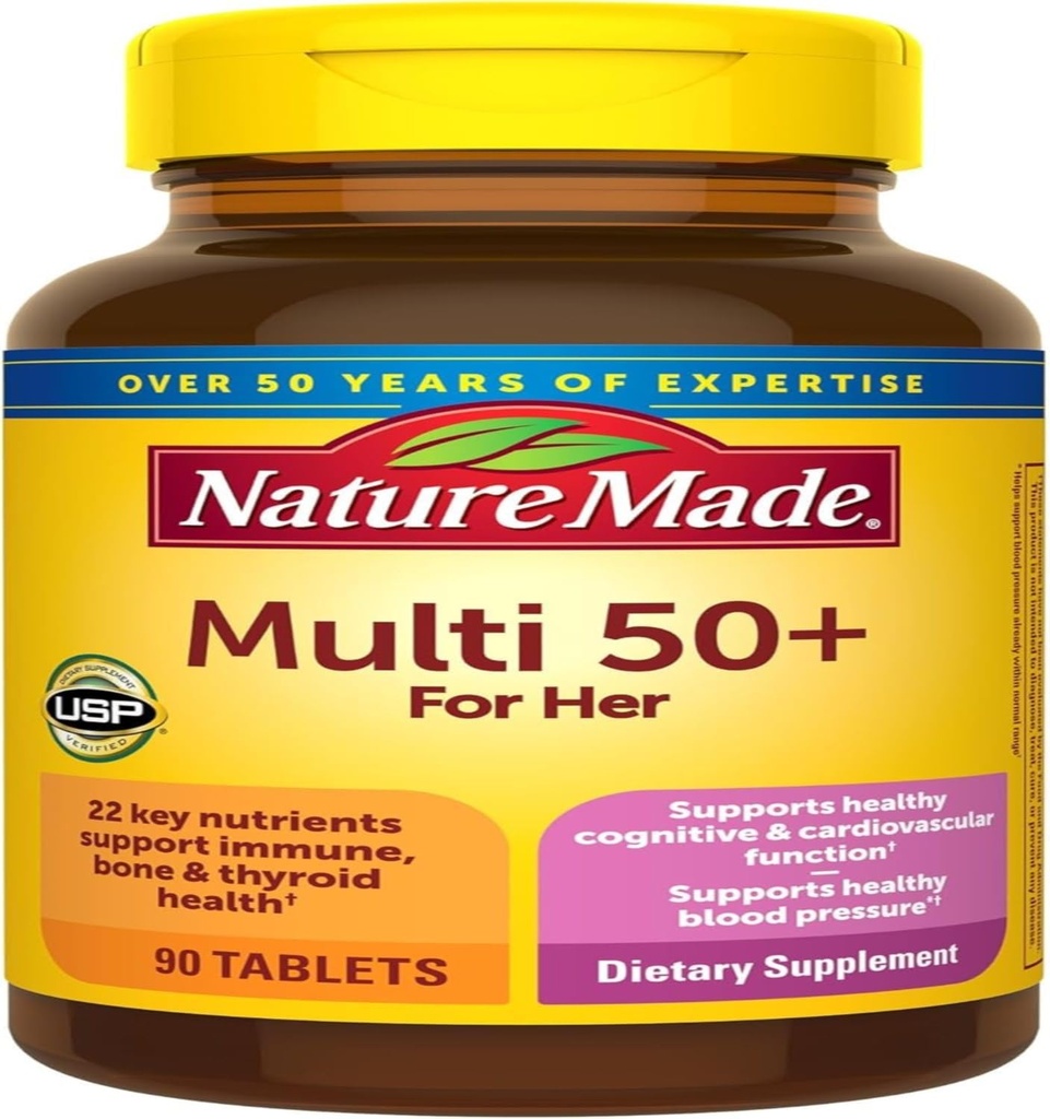 Nature Made Women 's Multivitamin 50 + tabletter med D-vitamin, 90 Tæl for daglig ernæringsstøtte