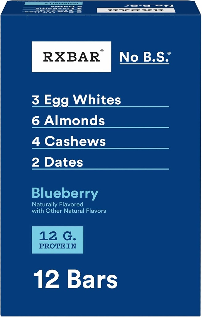RXBAR Protein Bars, Protein Snack, Snack Bars, Blåbær, 22oz Box (12 Greve)