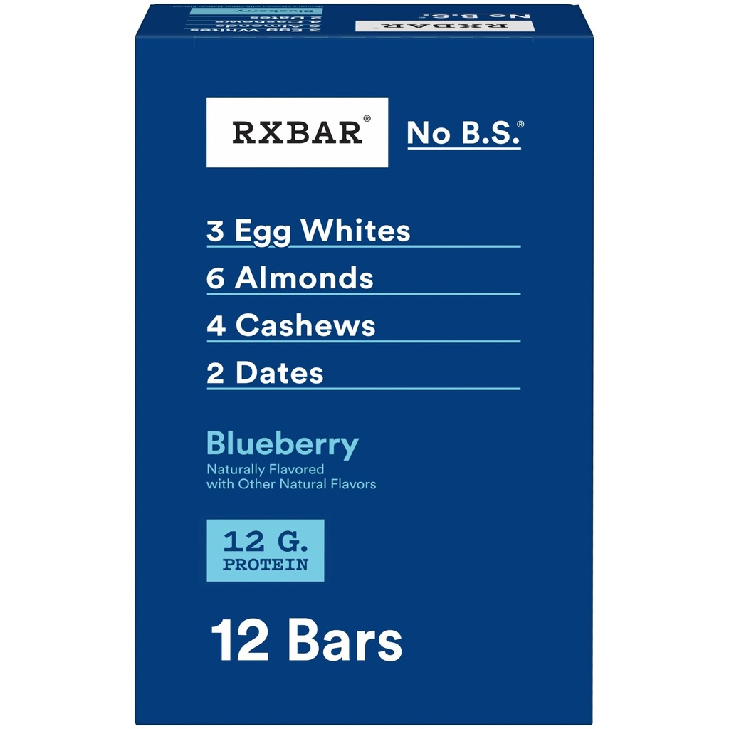 RXBAR Protein Bars, Protein Snack, Snack Bars, Blåbær, 22oz Box (12 Greve)