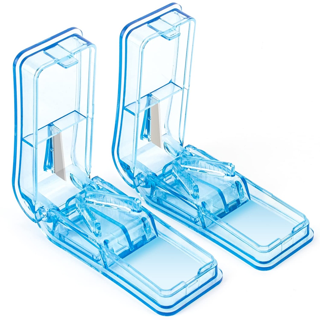 2PCS Pill Cutter, Professional Pill Splitter til skæring små piller eller store piller i halve (blå)