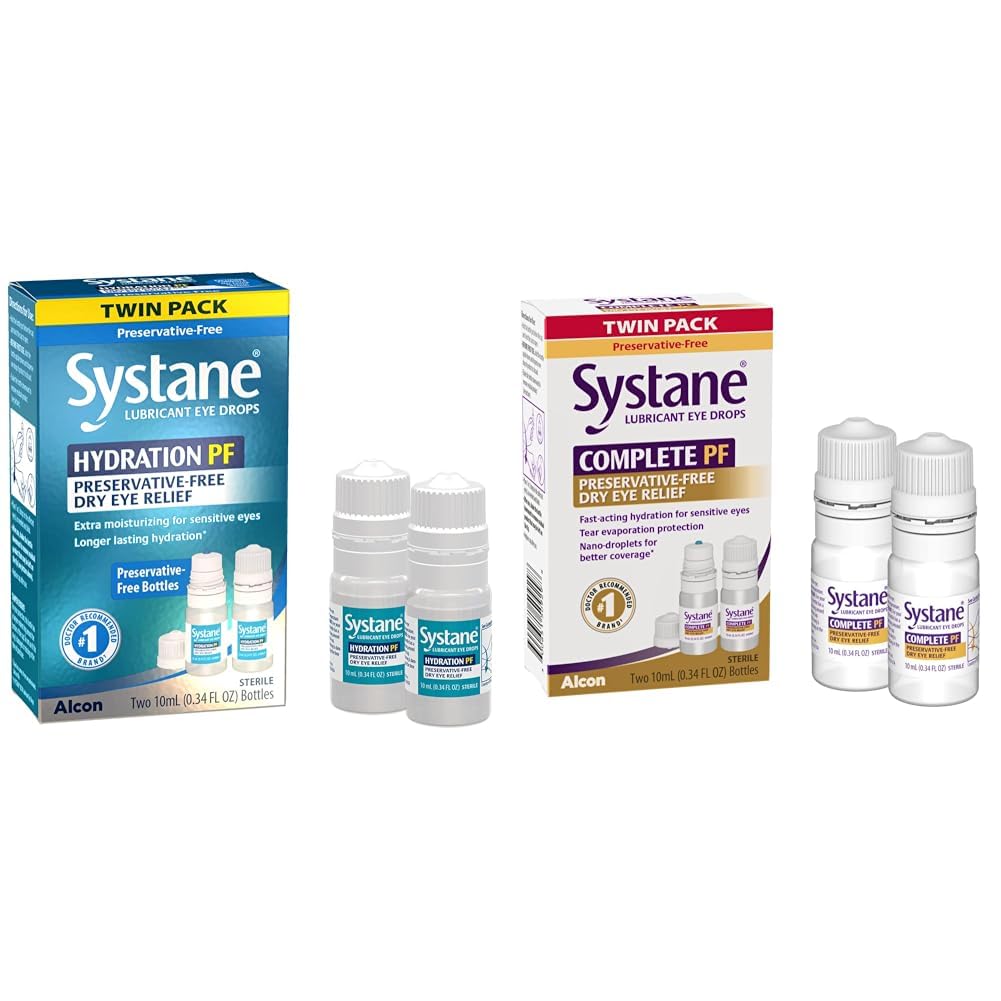 Systane Hydration Multi- Dose Preservative- Free Eye Drops Dry Eye Relief Twin Pack (2x10ml) & Komplet PF Multi- Dosis Konserveringsfri Dry Eye Drops 20ml (Pack of 2 - 10ml flasker) (Packaging May Vary)