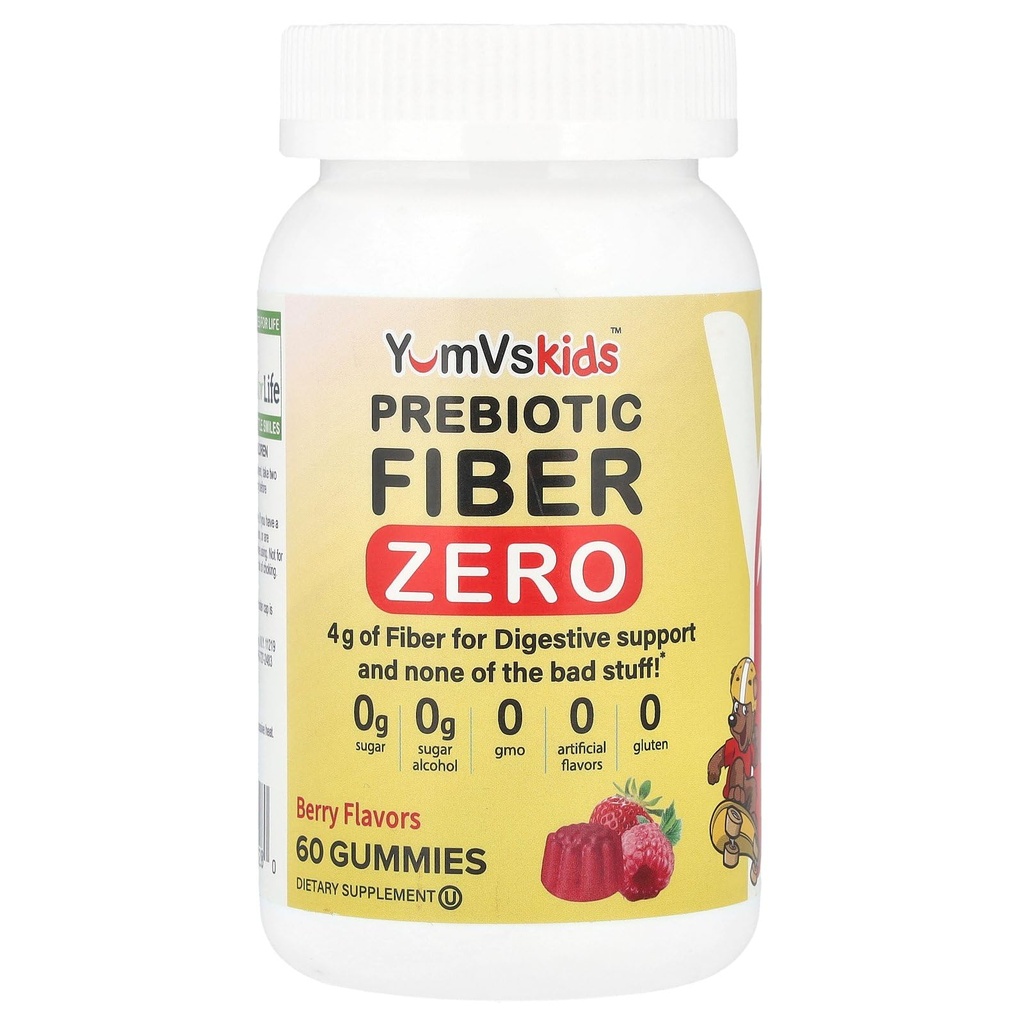 Prebiotic Fiber Zero Gummies for Kids by YumVs | Keto Sugar Free Gummy Chews for Toddlers |4g Fiber for Children Constipation Support | Natural Kosher Halal Berry Chewable 70 Count