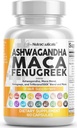Clean Nutracatives Ashwagandha Maca Root Fenugreek Supplement med Tongkat Ali Ginseng - Assister med Stress, Mood & Thyroid - Ashwagandha Kapsler Fanugreek Caps - 1 pakke