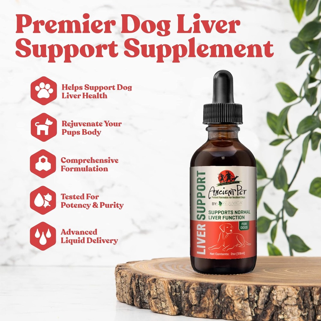 Ancient kæledyr lever - Avanceret leverstøtte supplement til hunde - flydende levering til bedre absorption - Mælk tidsel, Mælkebøtte, Artiskok & mere!