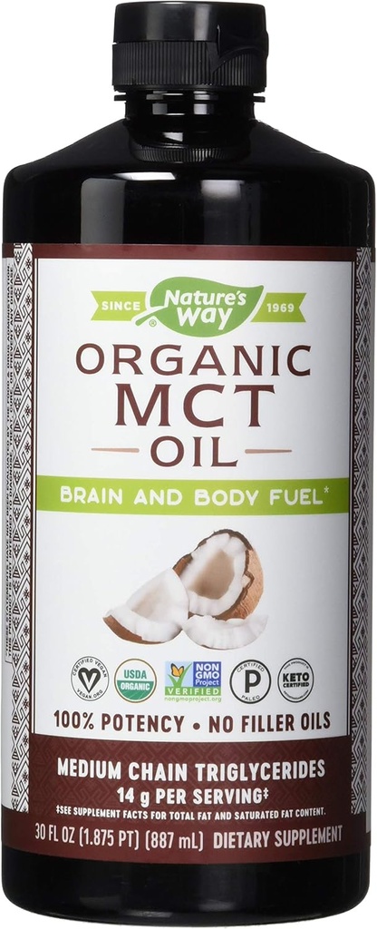 Nature 's Way Nature' s Way Mct Oil from Coconut Pure Source, No Filler Oliils, 14 G af Mcts Per Serving, 30 Fl Oz (Pack of 6)