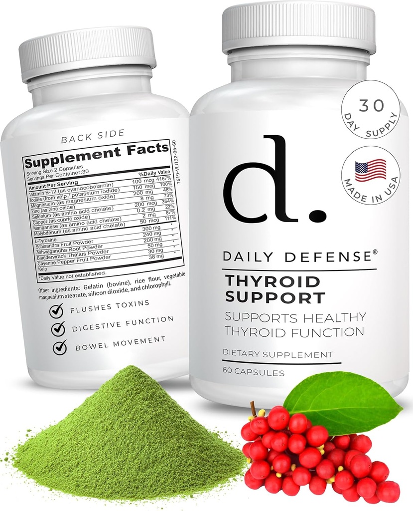 Thyroid Supplement - Magnesium, Iodine, Ashwagandha, Vitamin B12, & Zinc for Thyroid Support for Men & Women - Vegan Dietary Supplements for Women & Men, 60 Capsules