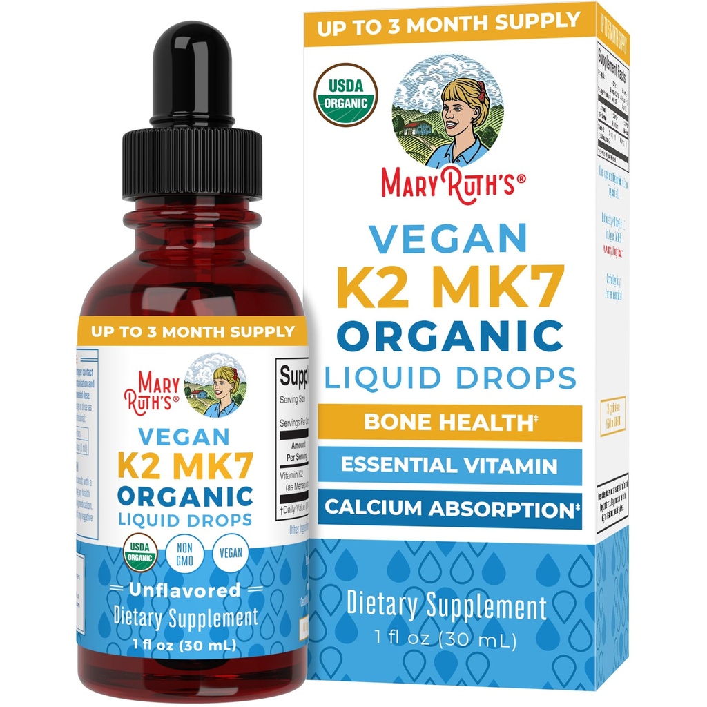 MaryRuth Organics USDA Organic Vitamin K2 MCT Liquid Drops til voksne & Kids Note 124; 100 mcg K2 MK7 per servering + Organic MCT Oil
