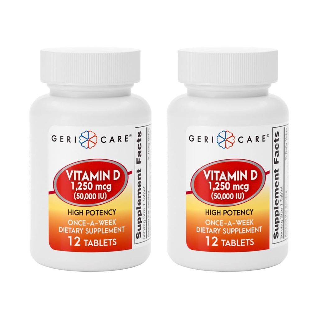 GeriCare vitamin D 1,250mcg (50.000 IE) Høj potens, understøtter knoglenæthed, muskel sundhed, immunfunktion, og Calcium Absorption, Once- A- Week Kosttilskud, 12 greve (pakke med 2)