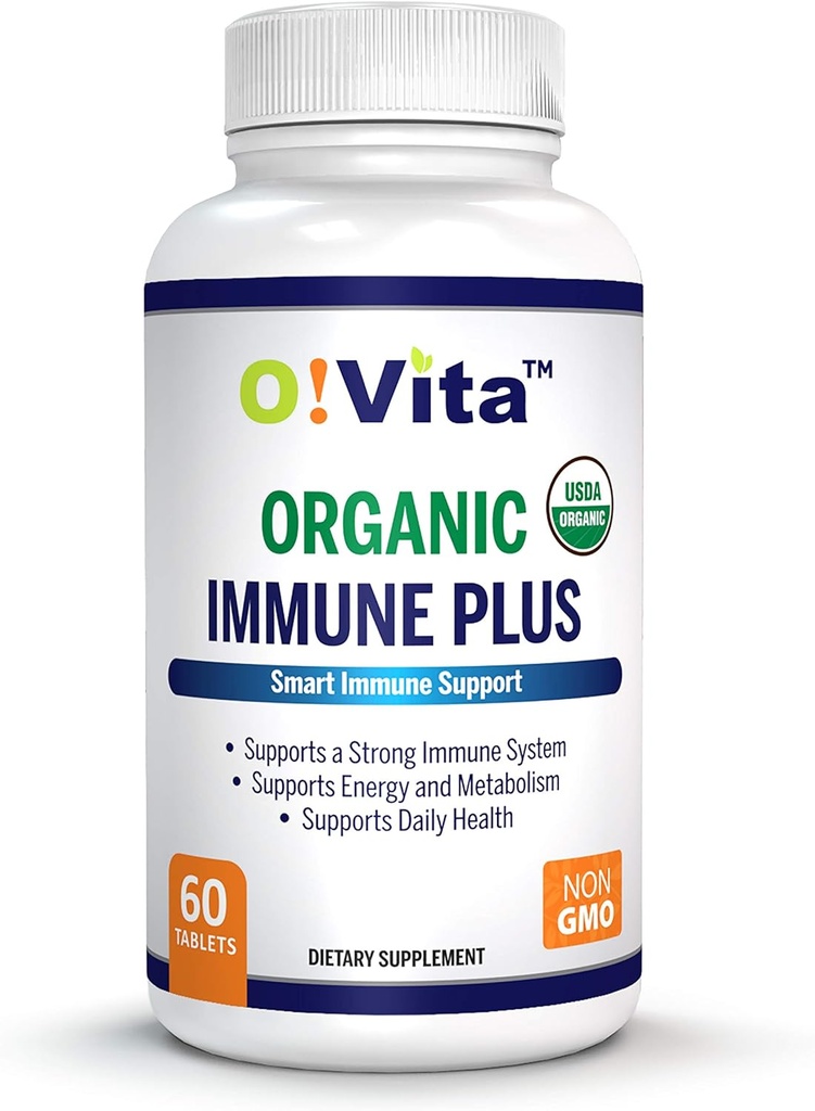 Organic immun Plus, 7- in-1 USDA Certified Organic Immunity Booster, with 300mg Elderberry, Oregano Leaf Powder, Moringa Leaf Powder (60 non- GMO, urtetabletter)