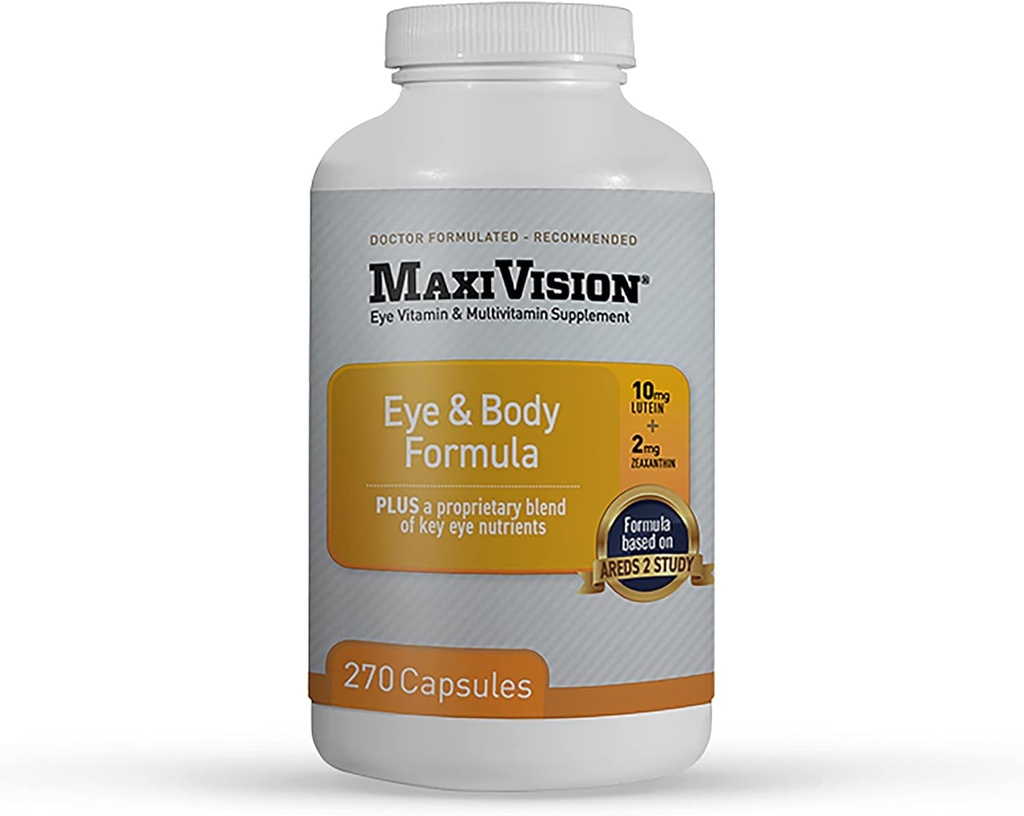MaxiVision ® Eye & Body Formel - Baseret på AREDS 2 Undersøgelse - 270 Eye Vitamin kapsler - 1 flaske