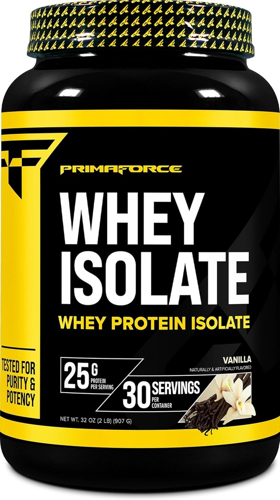 Primaforce Whey Protein Isolate Powder (Vanilla, 2 lbs) - non-GMO, Gluten Free