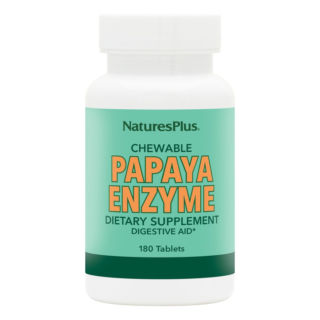 NaturesPlus Papaya Enzyme - 180 Chewable Tablets - Digestive Aid Supplement with Amylase & Protease - Helps Reduce Gas, Bloating, Stomach Upset & Discomfort - Vegan, Gluten Free - 180 Servings