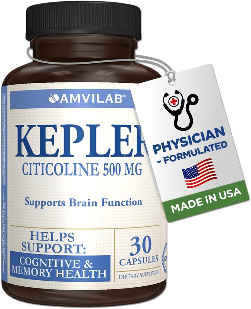 Kepler - Citicoline 500mg - Understøtter hjernefunktion - CDP - Cholin - for kognitiv & hukommelse sundhed - Hjælper til at huske og huske - Gluten Free & Non- GMO - Kosttilskud - 30 kapsler