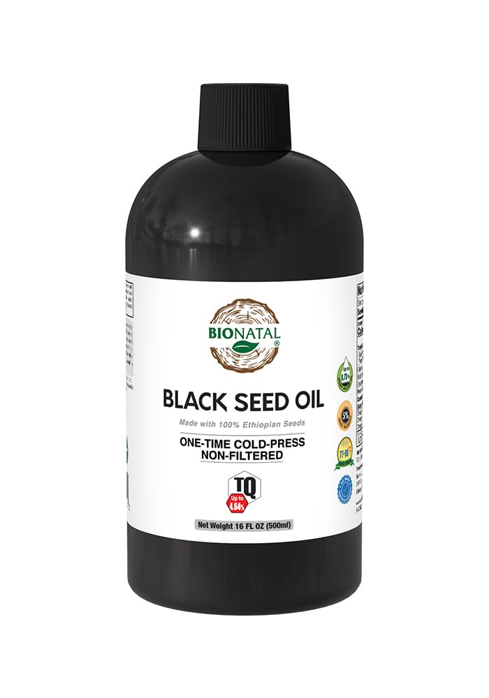 BioNatal Etiopian Black Seed Oil 16oz PET / Plastic Flaske - Cold Pressed Nigella Sativa, Black Cumin Seed Oil, Uraffineret & ikke-filtreret, Høj TQ Op til 4,64% - Understøtter immunsystemet, fordøjelsesbesvær