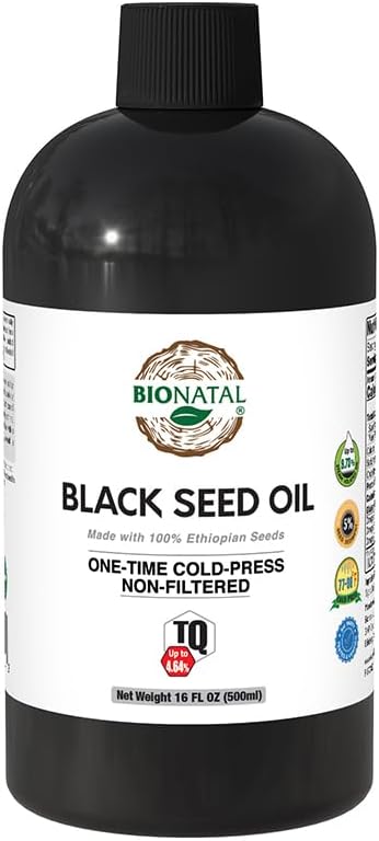 BioNatal Etiopian Black Seed Oil 16oz PET / Plastic Flaske - Cold Pressed Nigella Sativa, Black Cumin Seed Oil, Uraffineret & ikke-filtreret, Høj TQ Op til 4,64% - Understøtter immunsystemet, fordøjelsesbesvær