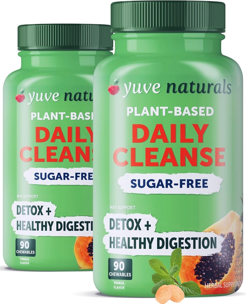 Yuve Natural Papaya fordøjelsesenzymer - Sugar- Free Chewable Candies - fremmer bedre fordøjelse - Forstoppelse & Bloating Aid, Detox, Leaky Gut Repair & Gas Relief - Vegan, ikke-GMO (2 pakke af 90ct)