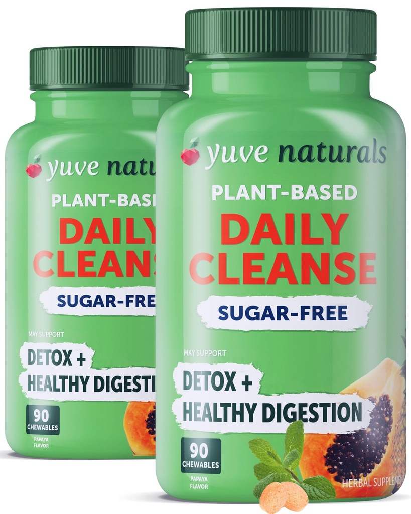 Yuve Naturals Chewable Papaya Enzymes - Sugar-Free Plant-Based Digestive Enzyme Complex for Gas, Bloating & Post-Meal Comfort - Vegan, Non-GMO, Gluten-Free - (2 Pack of 90ct)