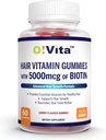 Hår Vitamin gummier med 5000mcg af biotin, stærk og sundere hår supplement, fremmer hurtigere hårvækst for kvinder og mænd (60 non-GMO gummies)