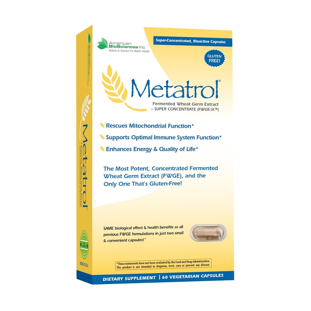 American BioSciences Metatrol Gæret Hvede Germ Extract - Immunum & Mitochondria Support til Fornyet Vitality & Enhanced Energy - Gluten Free - 60 Vegetariske Kapsler, 41mg
