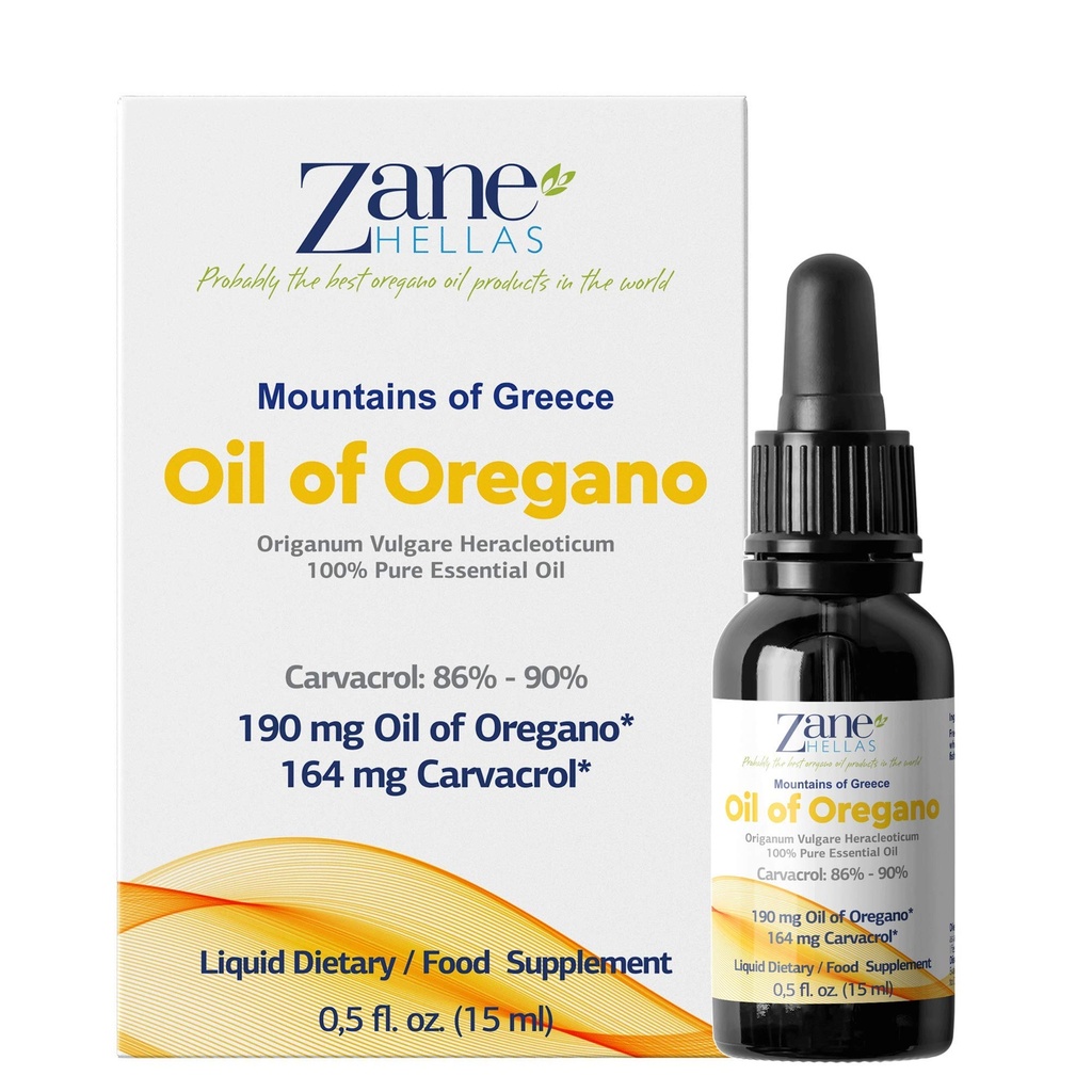 Zane Hellas 190 mg Oregano Oil- 164 mg Carvacrol per Serving-4 Drops Daily. 100% græsk ufortyndet olie af Oregano. 86% -90% Min Carvacrol. Sandsynligvis den bedste Oregano olie i verden. 0,5 fl. oz.- 15ml.