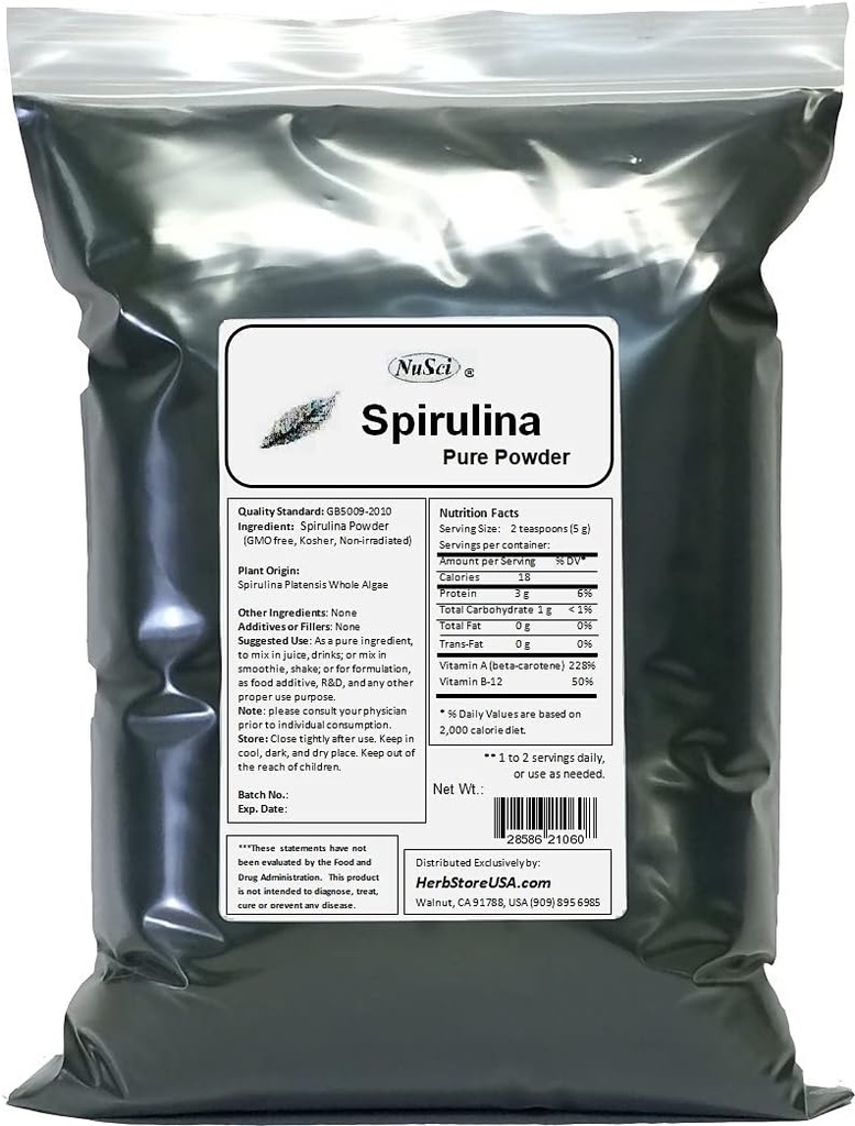 100% Pure Spirulina Pulver Frisk energi Non- bestrålet (2000 Bedste (4.4 LB))