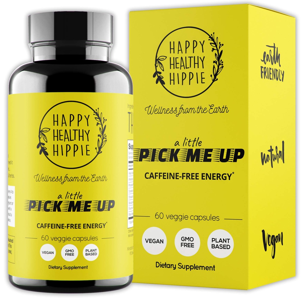 Naturlige energipiller - koffein fri - Metabolisme, Mental Booster - med Rhodiola Rosea, Mælkebøtte Root, Bacopa, Ginseng Extract - 7 urter & Absorption Enhancing Piperine - Vegan, Non- GMO, 60 Ct