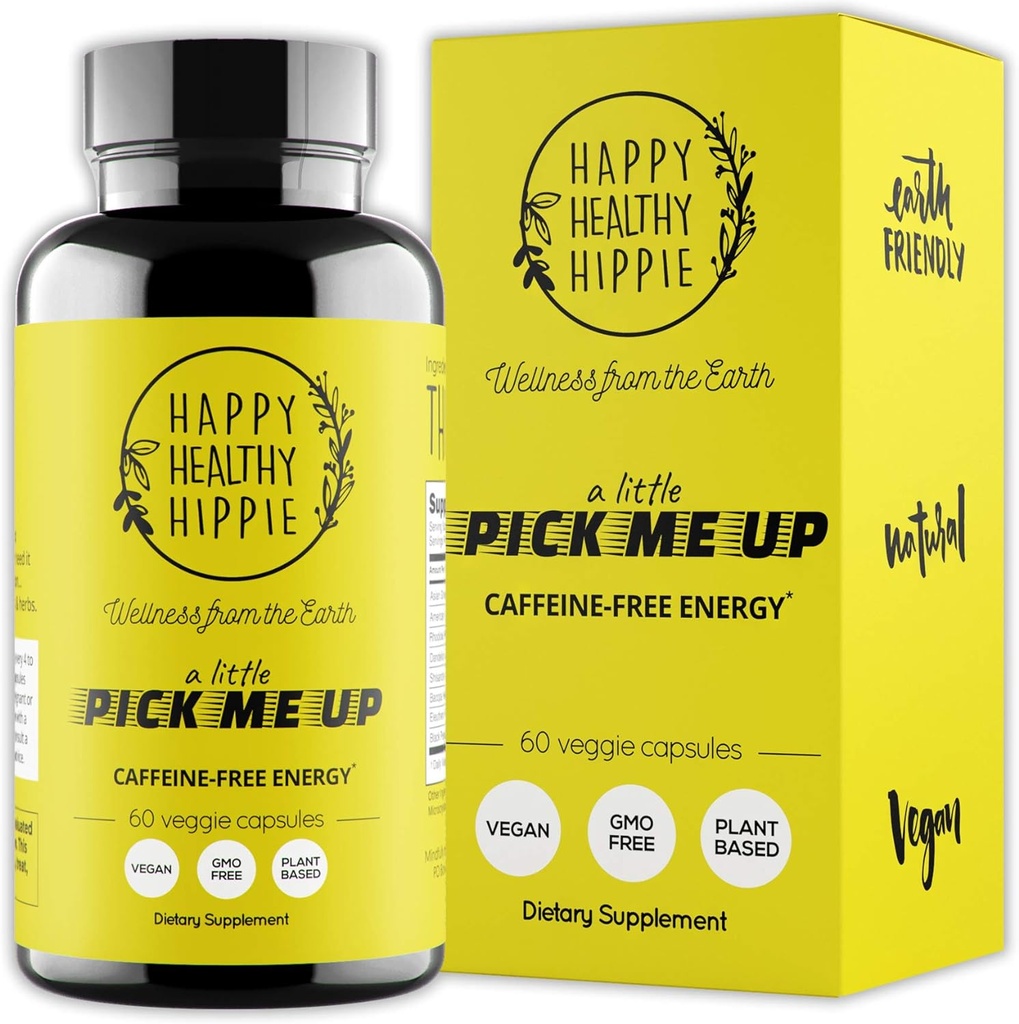 Naturlige energipiller - koffein fri - Metabolisme, Mental Booster - med Rhodiola Rosea, Mælkebøtte Root, Bacopa, Ginseng Extract - 7 urter & Absorption Enhancing Piperine - Vegan, Non- GMO, 60 Ct