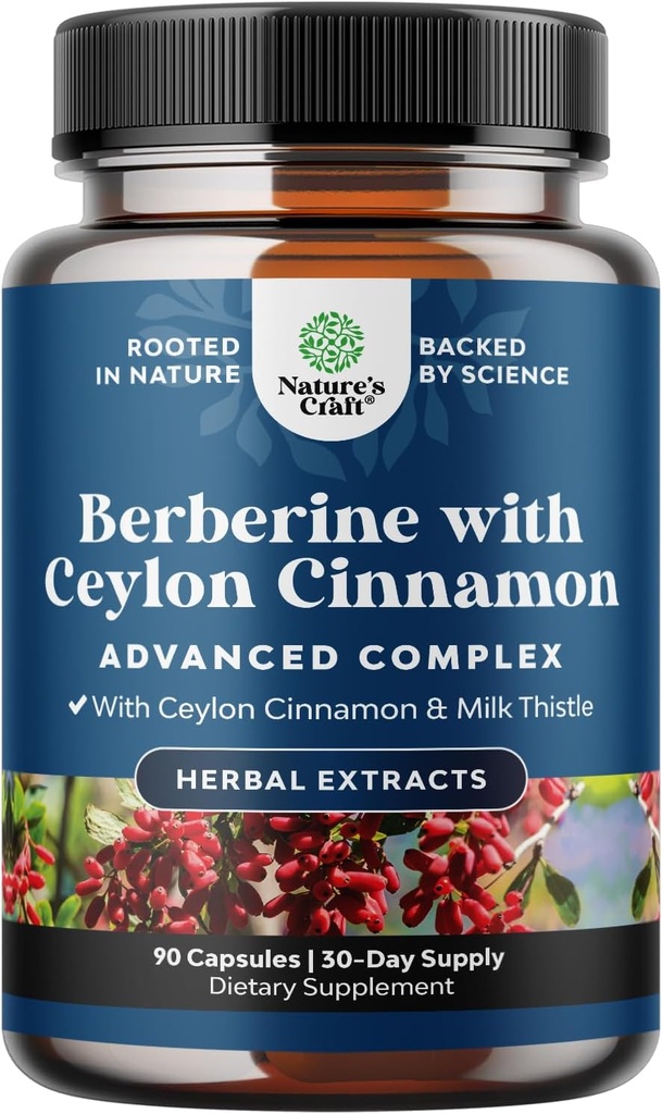 Balancing Berberine Plus 1200mg Per Serving Complex - Antioxidant Berberine med Ceylon kanel kapsler Plus Silymarin Milk Thistle Extract - Active PK for Heart Health Support 90 Kapsler