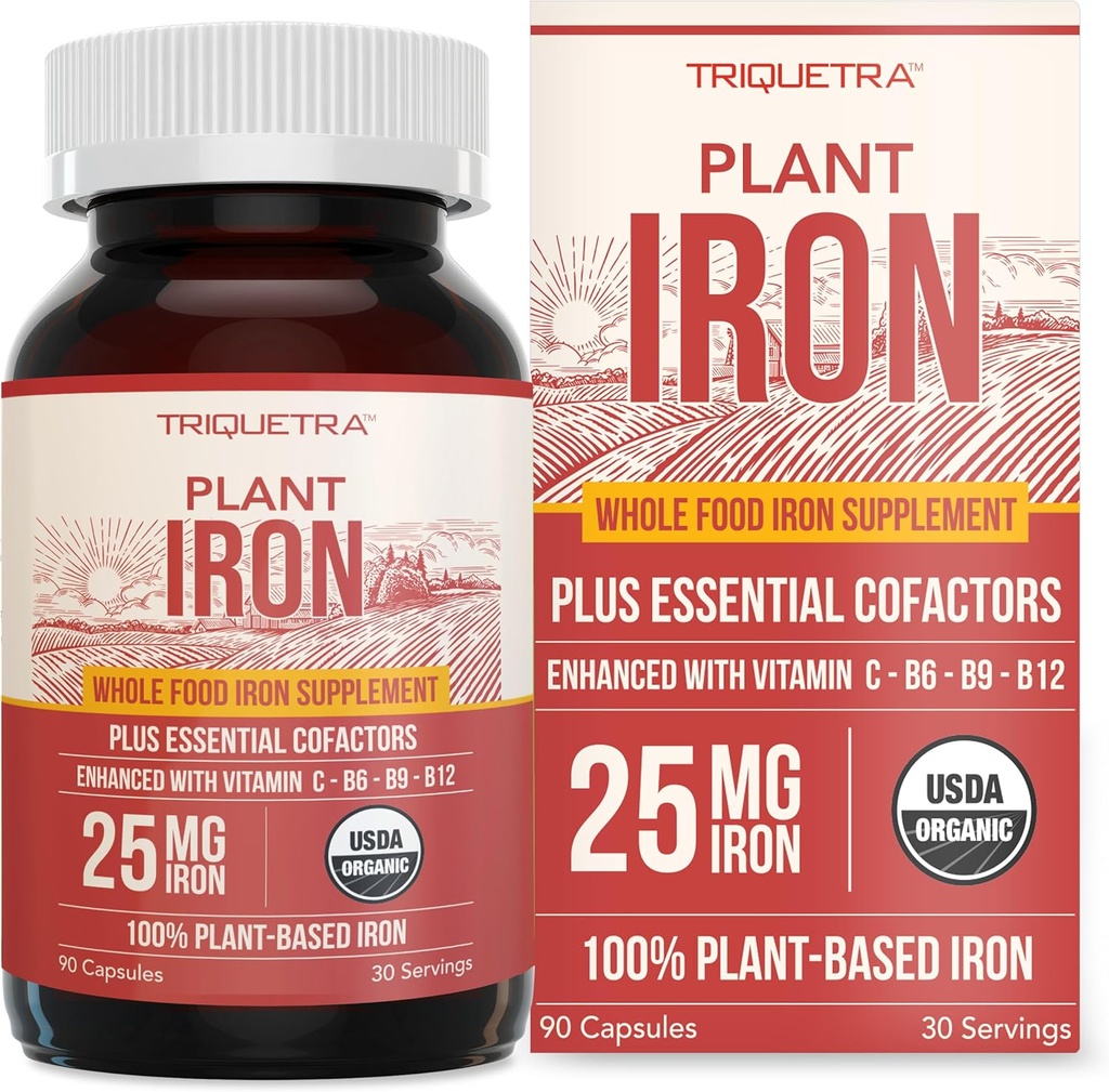 Organic Iron Supplement- 124; Hele fødevarer Mineral & Cofactors, 25 mg Elemental Measures 124; Forbedret Absorption Plus Blood Health Vitaminer - Gentle Form - Understøtter sunde niveauer og blod sundhed - 90 kapsler