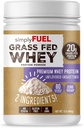 simplyfuel 100% Grass Fed Whey Protein Powder - Kun 2 Ingredienser, Unflavored, Usødet, Gluten Free, No Soy, 20g Protein - Zero Sugar, No Carb Clean Protein - Muscle Growth and Recovery 1LBS