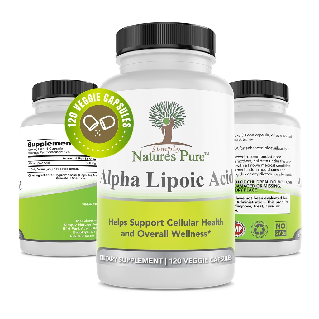 Simply Natures Pure Alpha Lipoic Acid 600mg 120 Veggie Capsules, Non- GMO Thioctic Acid 4 Måned Supply