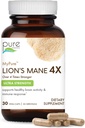 PURE VÆSENTLIGE ETIKER MyPure Lions Mane 4X - Ultra Strength Brain Support Supplement med 6: 1 Hot Water Extract & 10: 1 Extract for Cognitive Health, Focus, Memory & Mental Clarity, 30 Kapsler