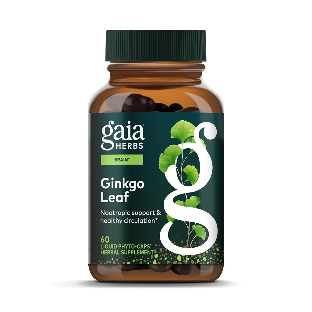 Gaia urter Ginkgo Leaf - Traditionelt bruges til at støtte sund cirkulation og hjerne funktion * - Urtetilskud - 60 Vegansk flydende Phyto- kapsler (20-dages forsyning)