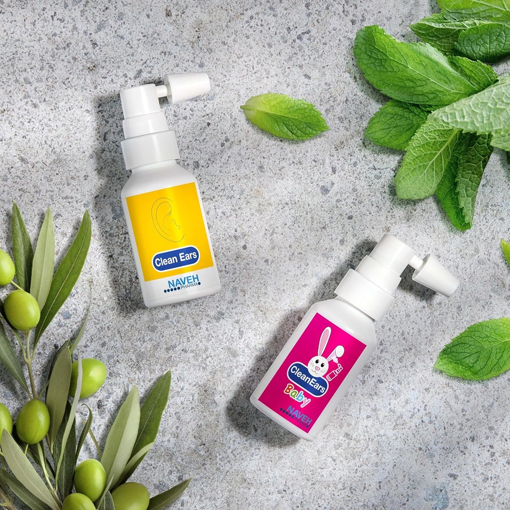 NAVEH PHARMA CleanEars Earwax Removal Spray 1 Fl Oz + 1 Enhed NAVEH PHARMA CleanEars Baby Earwax Removal Spray 0,5 Fl Oz