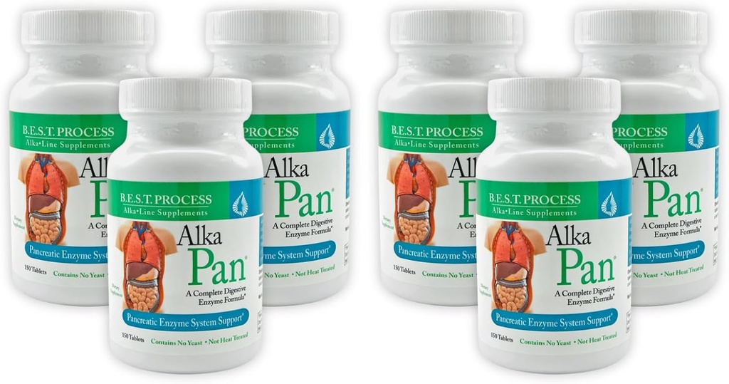 Alka • Pan (6 Pack) Best Process Alkaline - Natural fordøjelsestilskud - Pankreatiske enzymer med antioxidant- Rich Superfoods & fordøjelsesurter