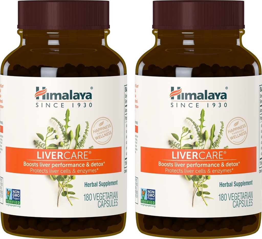 Himalaya LiverCare, 180 Day Supply - Urte Lever Support Promotion Waste Elimination, Lever Cleanse, Detox, og Bile Production - Vegan, Non- GMO, Gluten Free, 375 mg, 90 Kapsler (Pack of 2)
