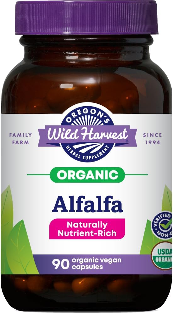 Oregon's Wild Harvest Alfalfa Capsules USDA Certified Organic Herbal Supplements, 90 Count