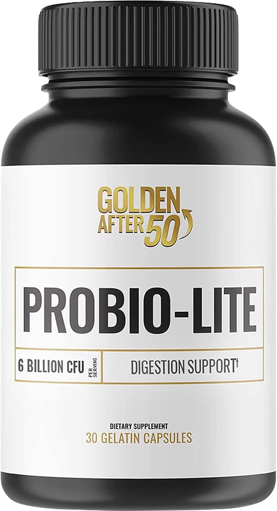 Golden Efter 50 Probio- Lite - for Gut sundhed og fordøjelse Support - Probiotika til mænd og kvinder - 30 Gelatine kapsler - Probiotika til lejlighedsvis hjertebrand, gas, fordøjelsesbesvær